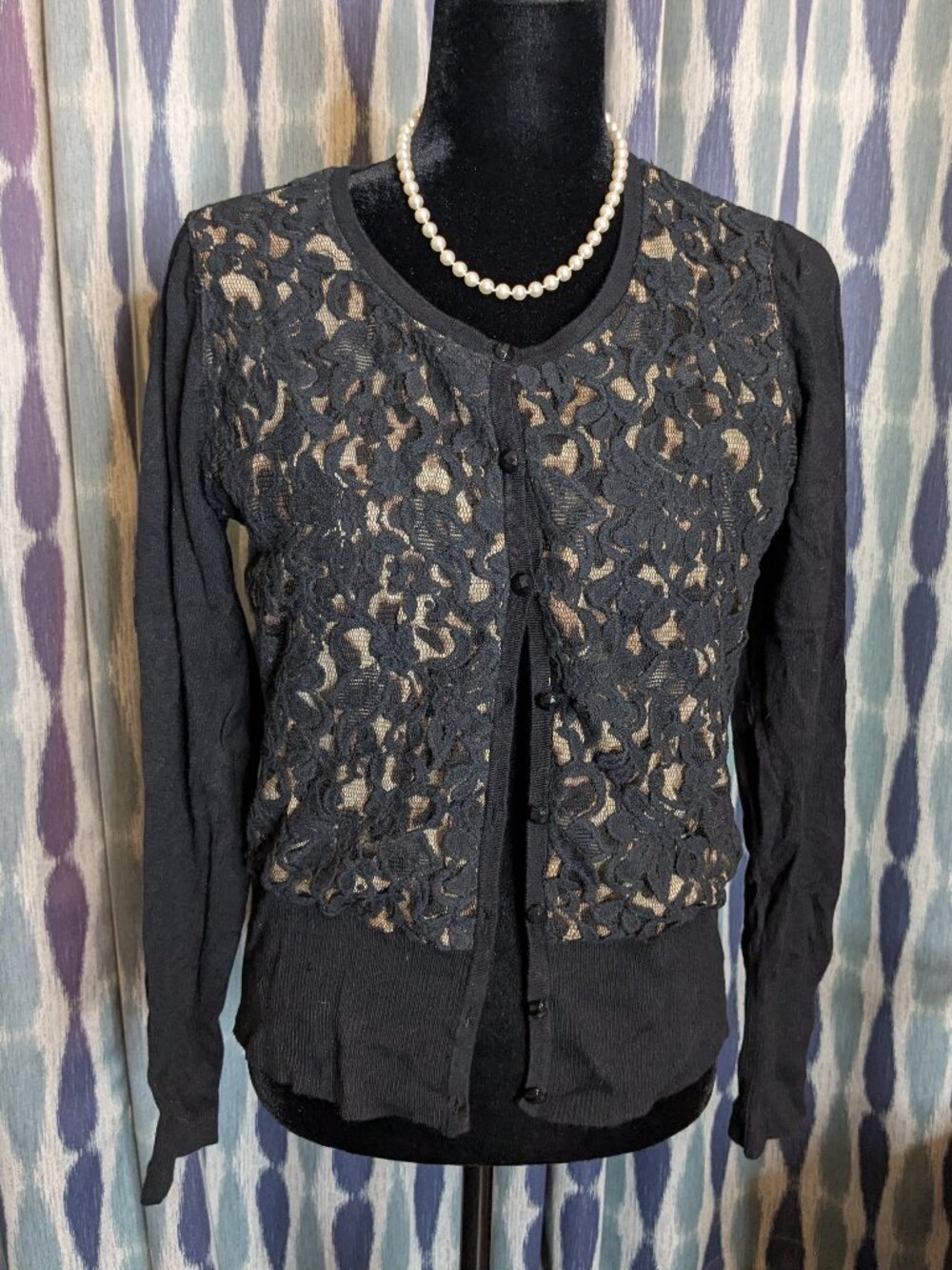 NWT Motive Black Lace Cardigan Sweater Medium Elegant Button Front